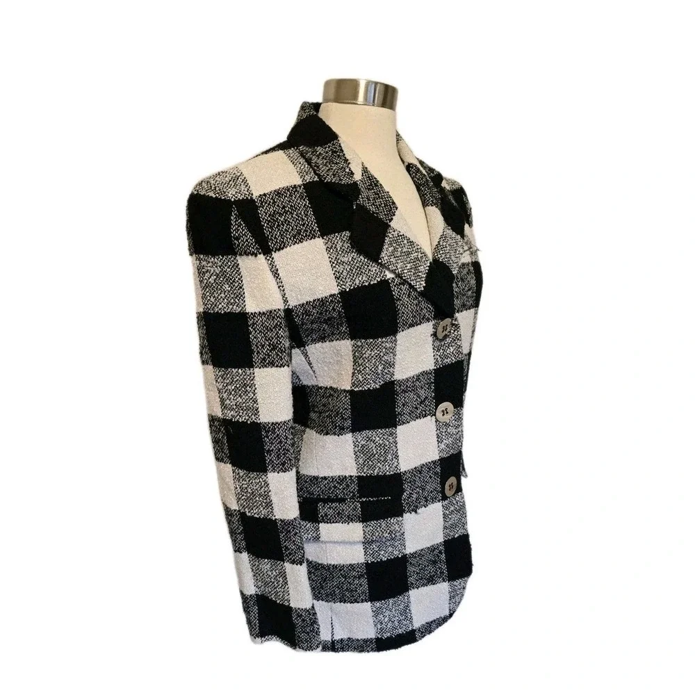 The Limited Womens 90s‎ Vintage Blazer Jacket Wool Black White Plaid Size Medium